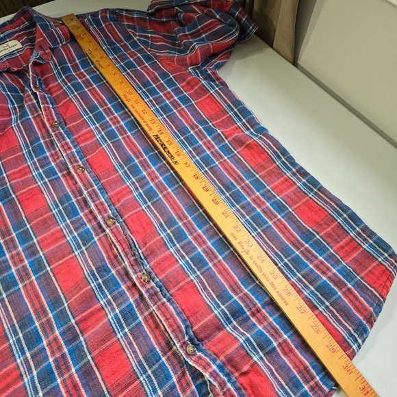 Marine Layer Shirt‎ Mens XL Red Blue Plaid Flannel Long Sleeve Button Up - Picture 12 of 13